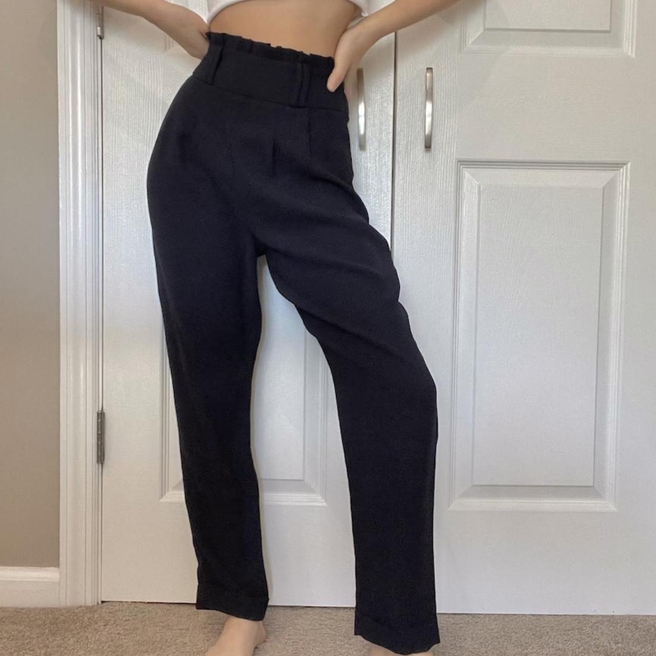 Zara Navy Blue Flowy High Waisted Trouser... Depop