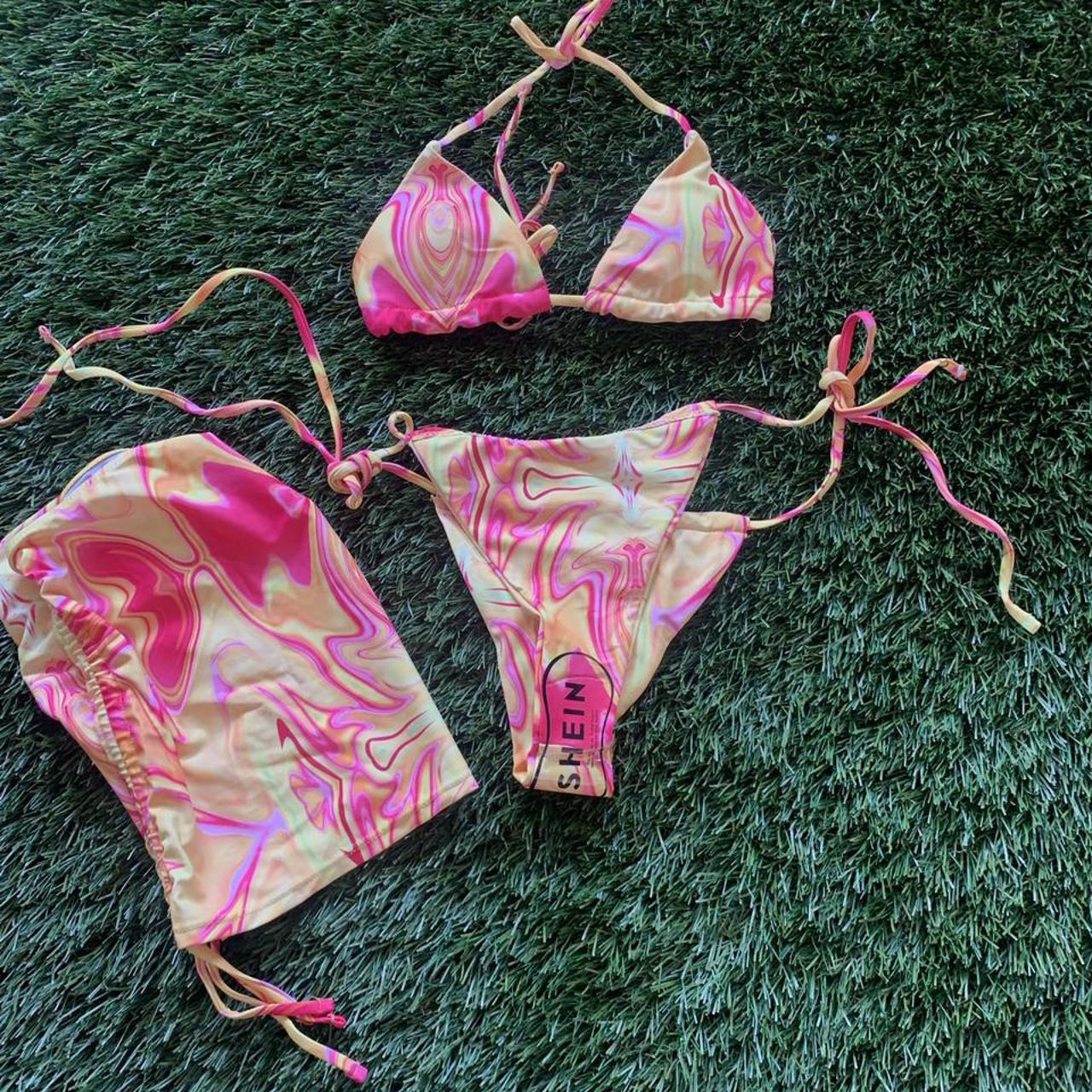 Shein bikini, yellow pink marble