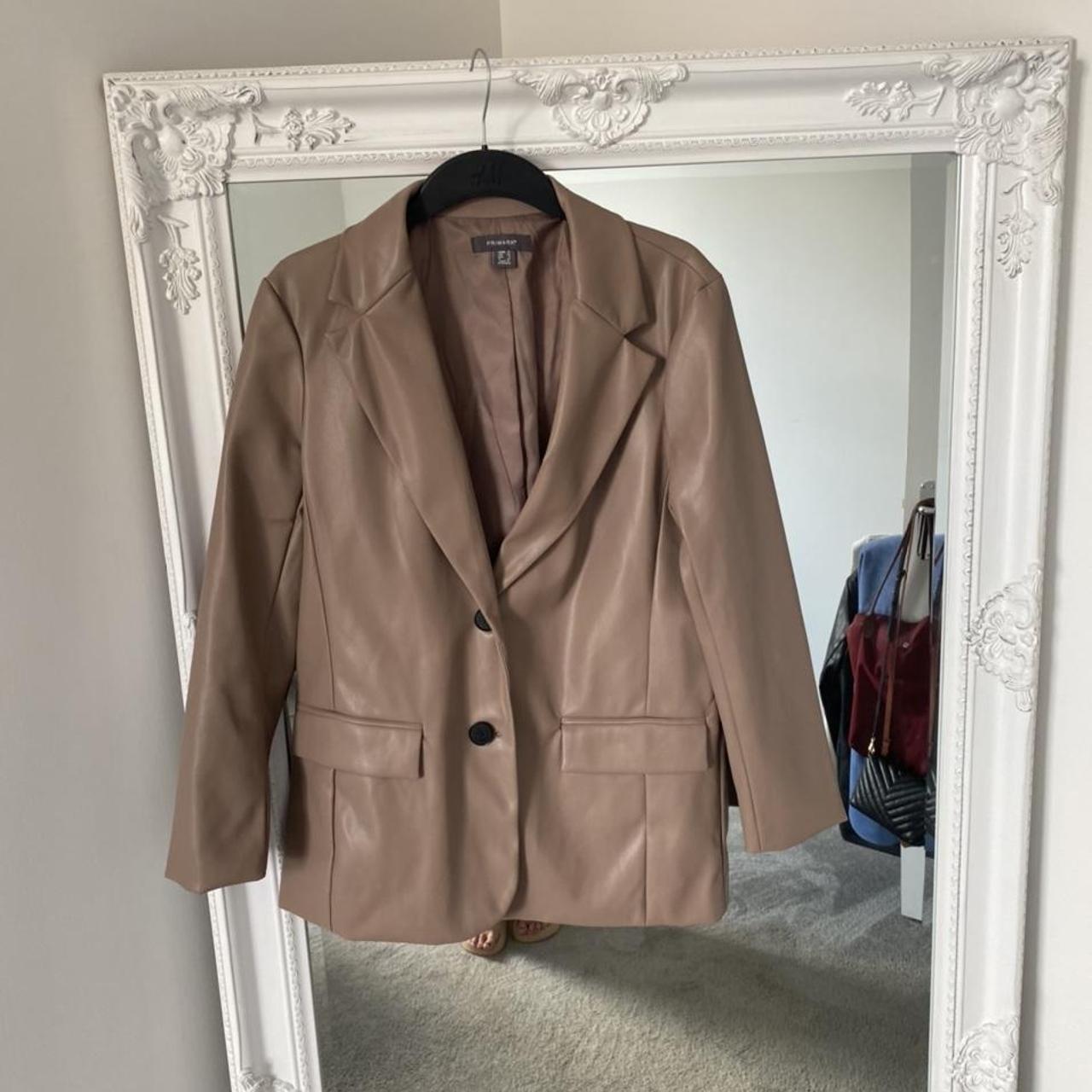 Primark leather look blazer, only worn once - Depop