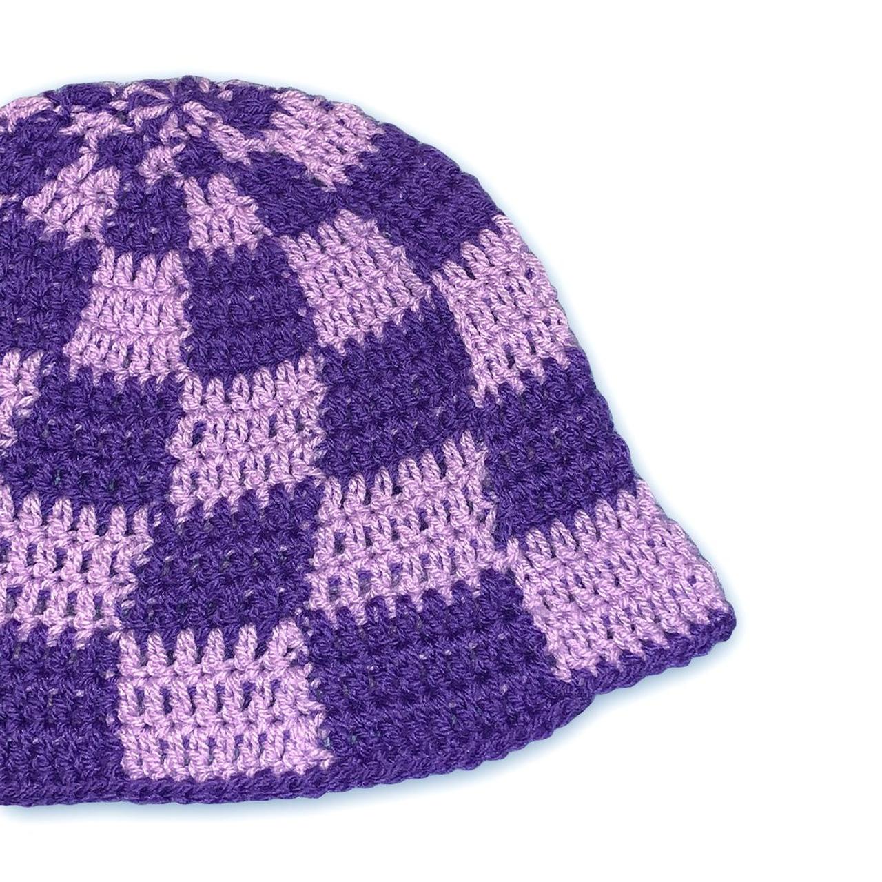 Crochet Purple Checkered Bucket Hat Handmade By Depop