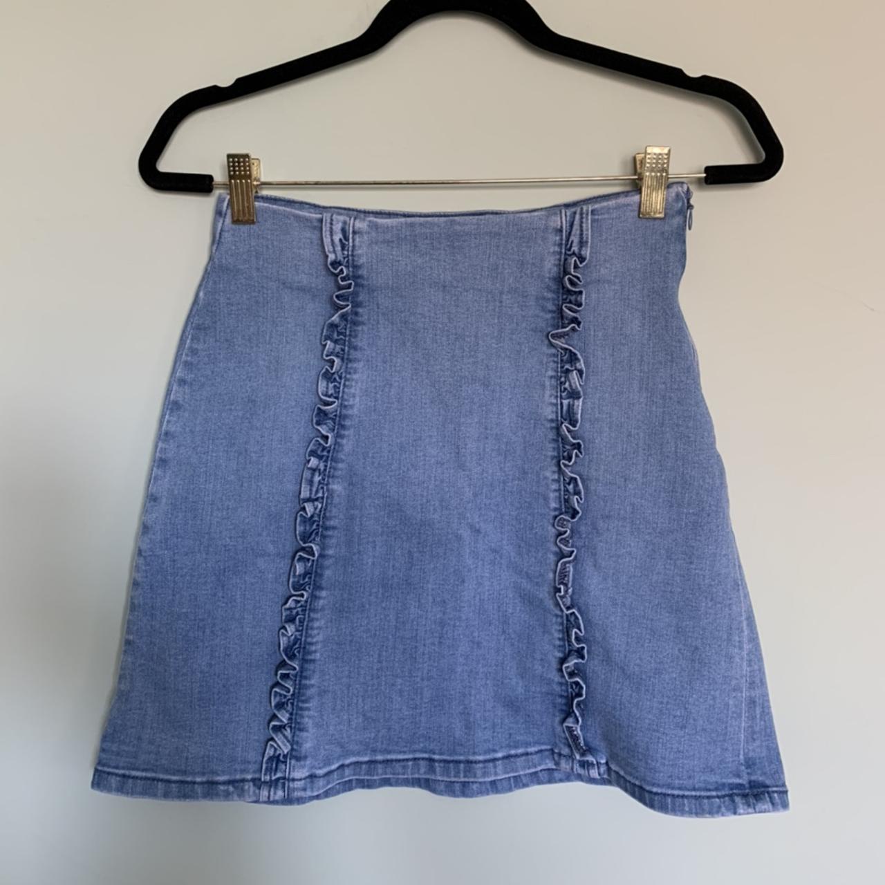 Oasis pink outlet denim ruffle skirt