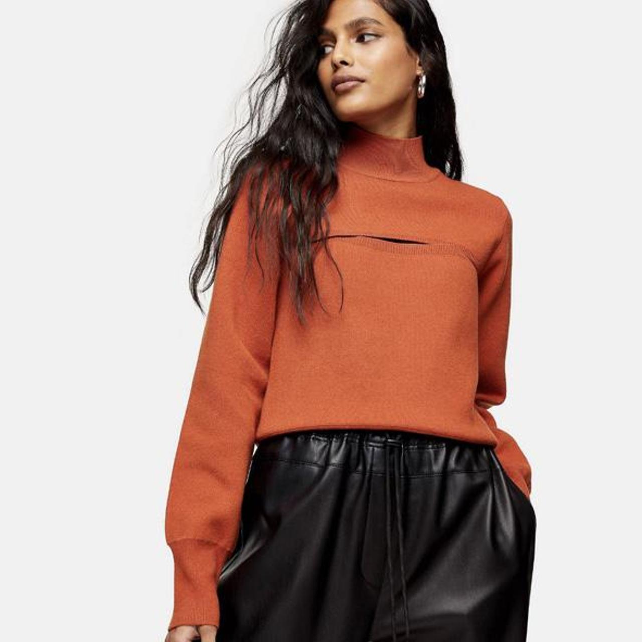 Topshop Spliced Front Knitted Sweatshirt in Rust