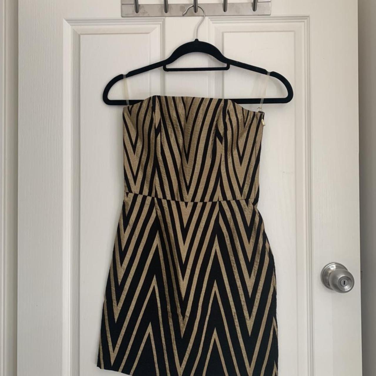 Sass & Bide mini strapless dress Black and gold... - Depop