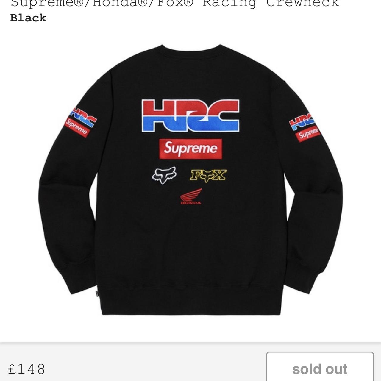 Supreme Honda Fox Racing Crewneck -Black -M... - Depop