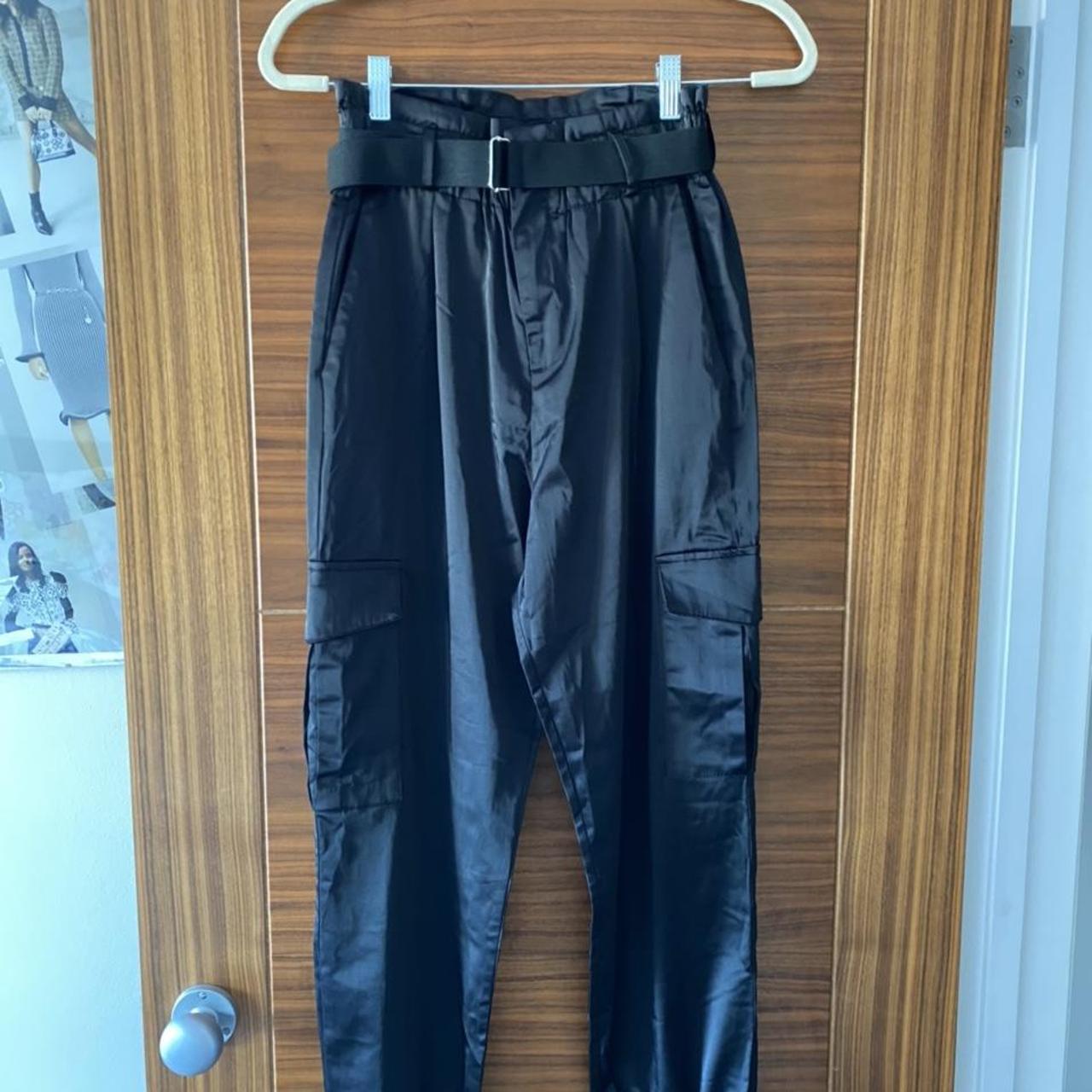 Zara Black Satin Cargo Pants. Size XS. Excellent... Depop