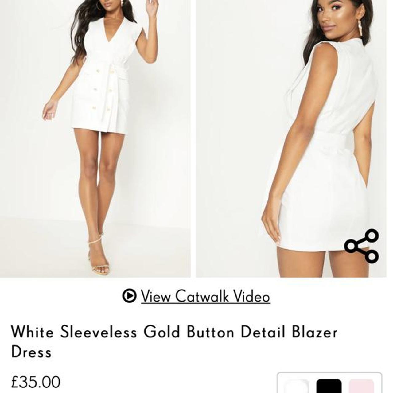 White sleeveless gold button detail hot sale blazer dress