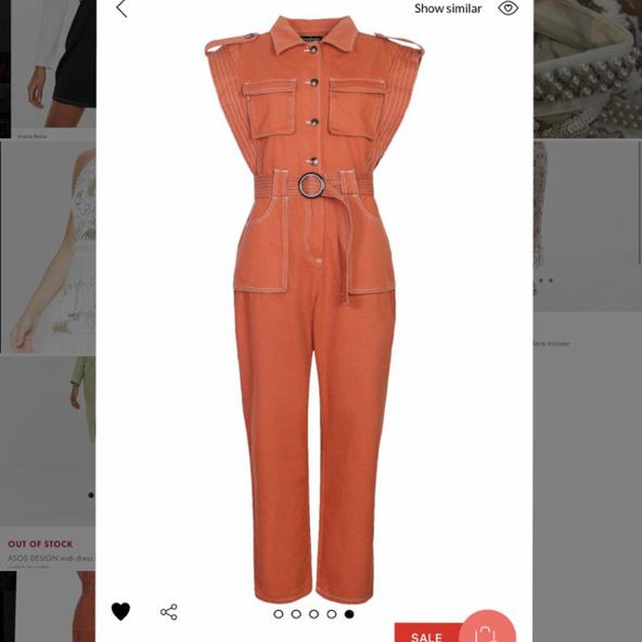 Rust Denim Jumpsuit with Belt Only worn for a few... - Depop