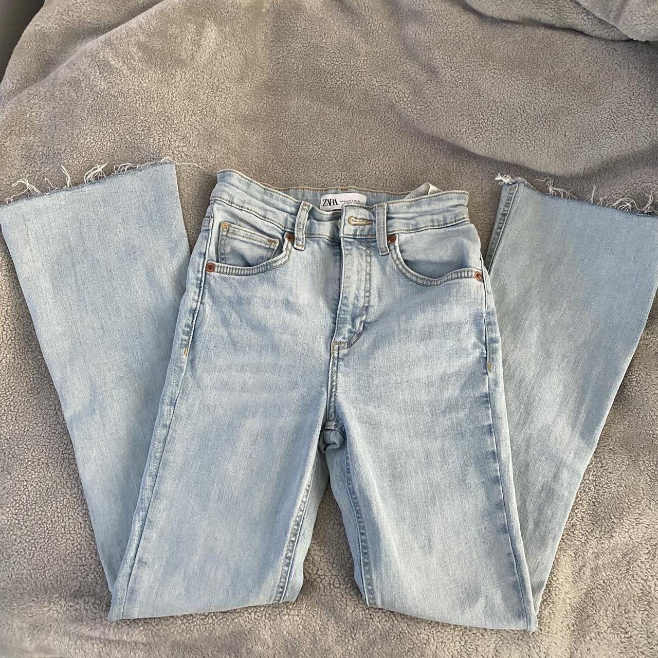 zara light blue cropped flare jeans in size... - Depop