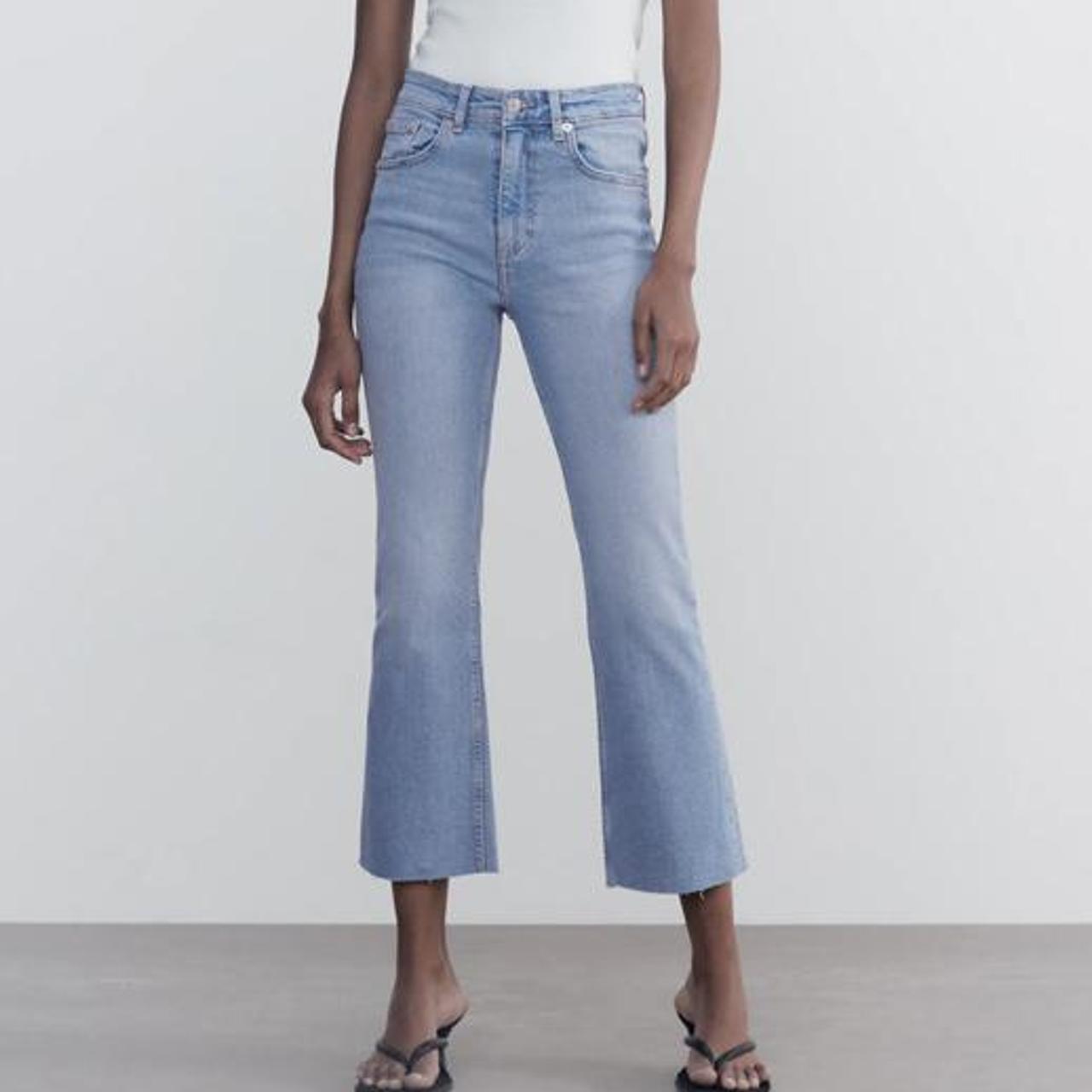 zara light blue cropped flare jeans in size... Depop