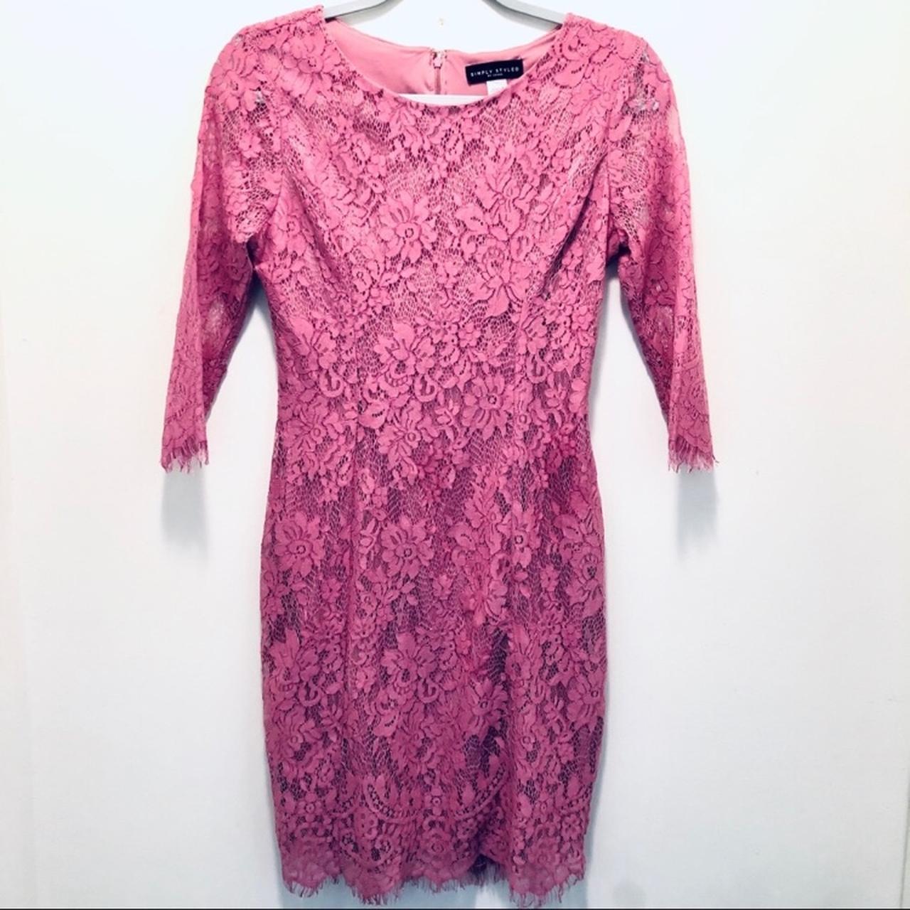 🌷Rosy Pink Lace Mini Dress 🌷 Classy 3/4 sleeve lace... - Depop