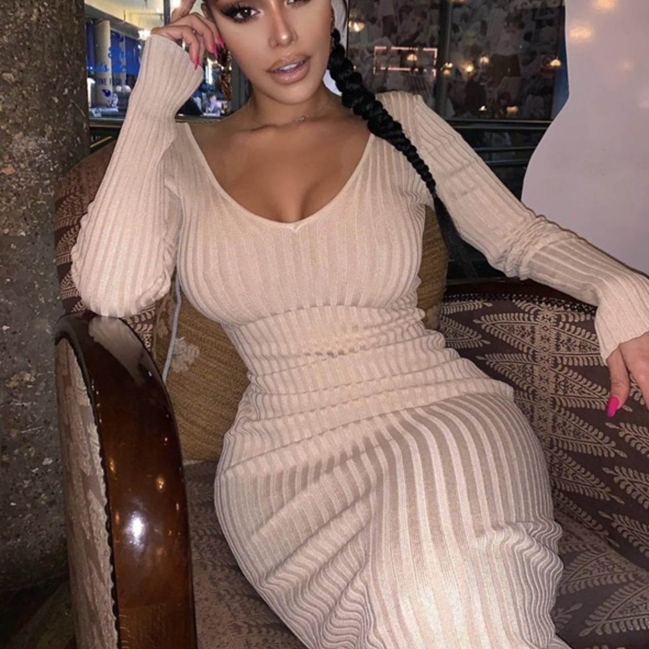 Fashion nova nude, stretch ribbed midi dress