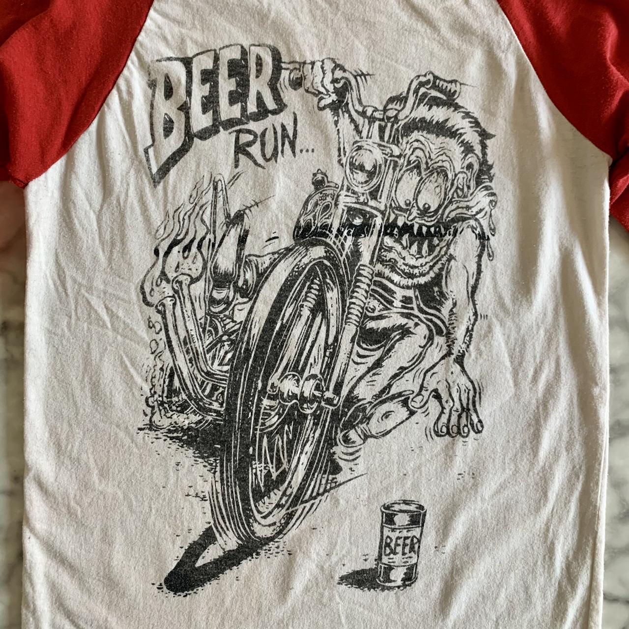 RARE VINTAGE Rat Fink 'Beer Run' Motorcycle Raglan... - Depop