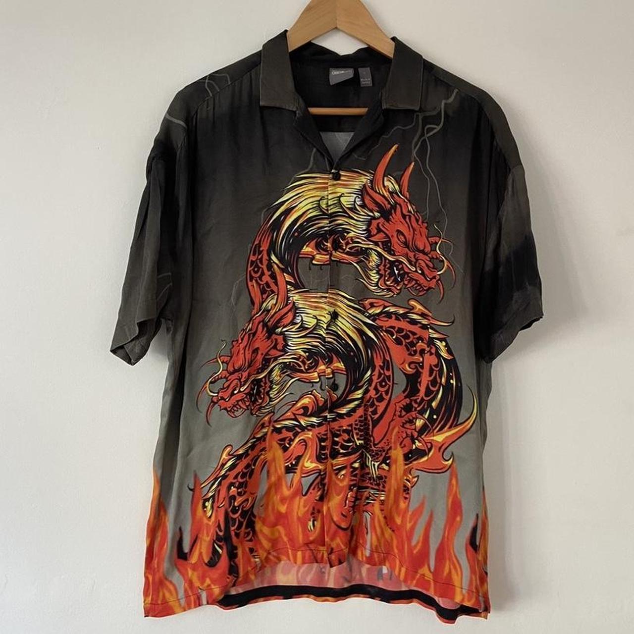 Baggy asos dragon print shirt modelled on a mens... - Depop