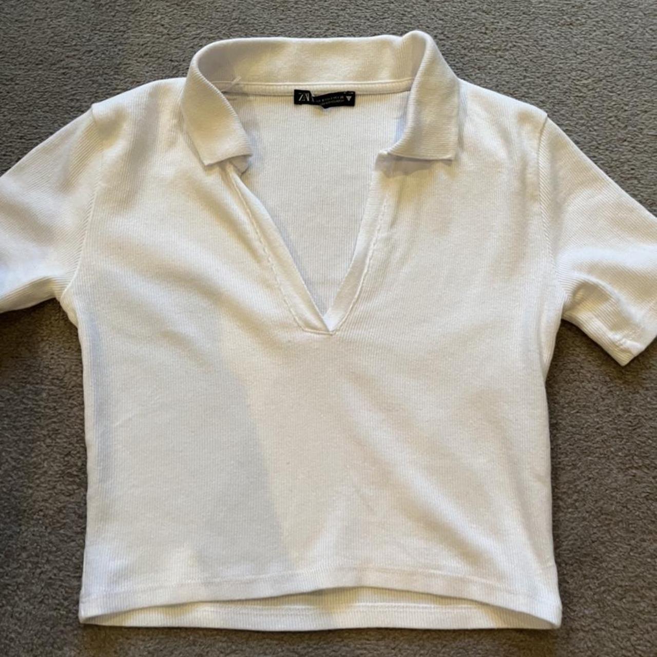 White polo Zara top 🤍 Worn once Open to offers... - Depop