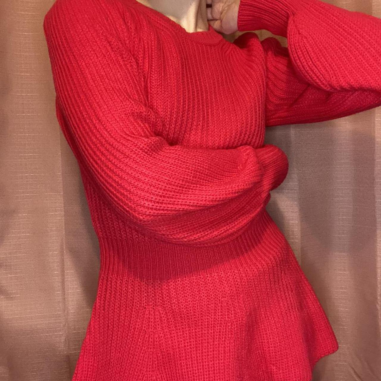 Unique hot pink sweater! Has a cool peplum detail... - Depop