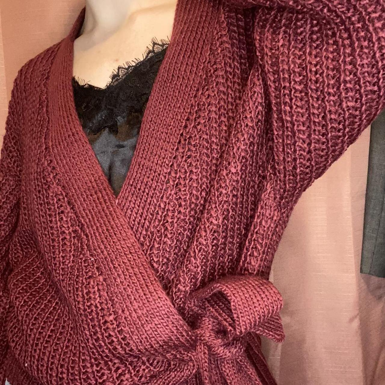 Unique burgundy sweater with wrap-tie detail.... - Depop