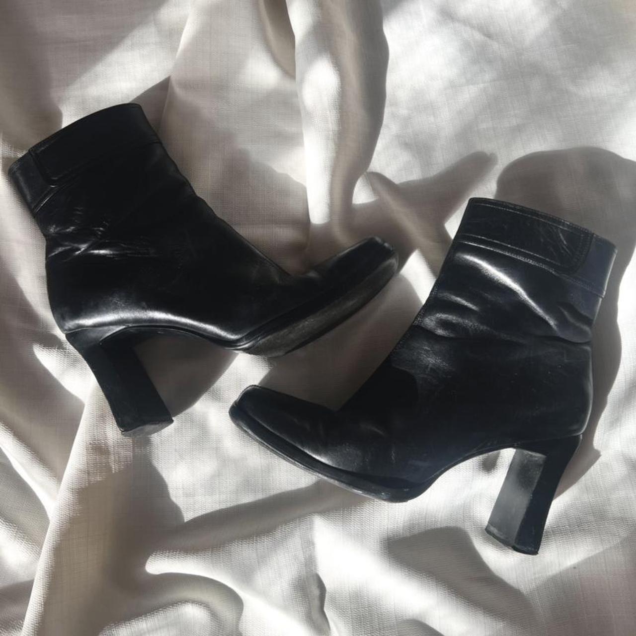 VINTAGE Matrix Black Leather Square Toe Heels /... - Depop