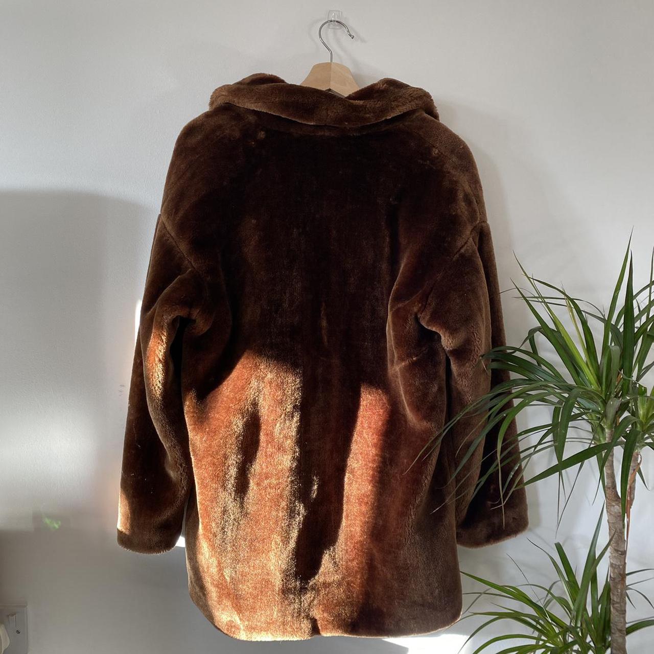 monki brown caramel faux fur jacket hazel faux fur... Depop