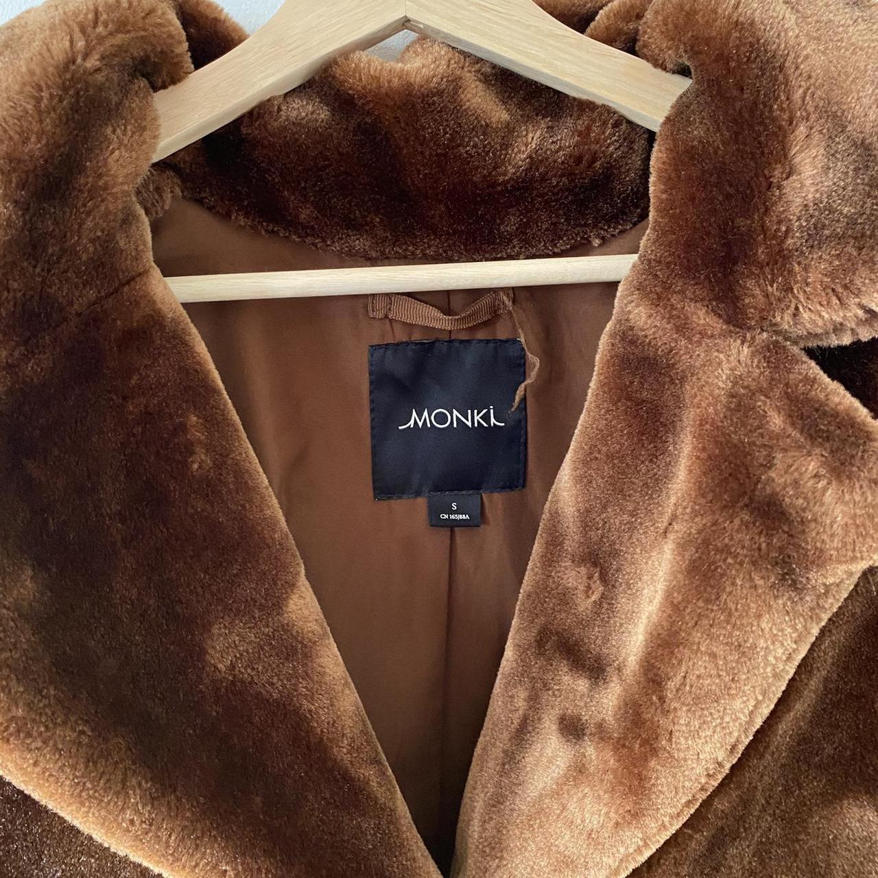 monki brown caramel faux fur jacket hazel faux fur... Depop