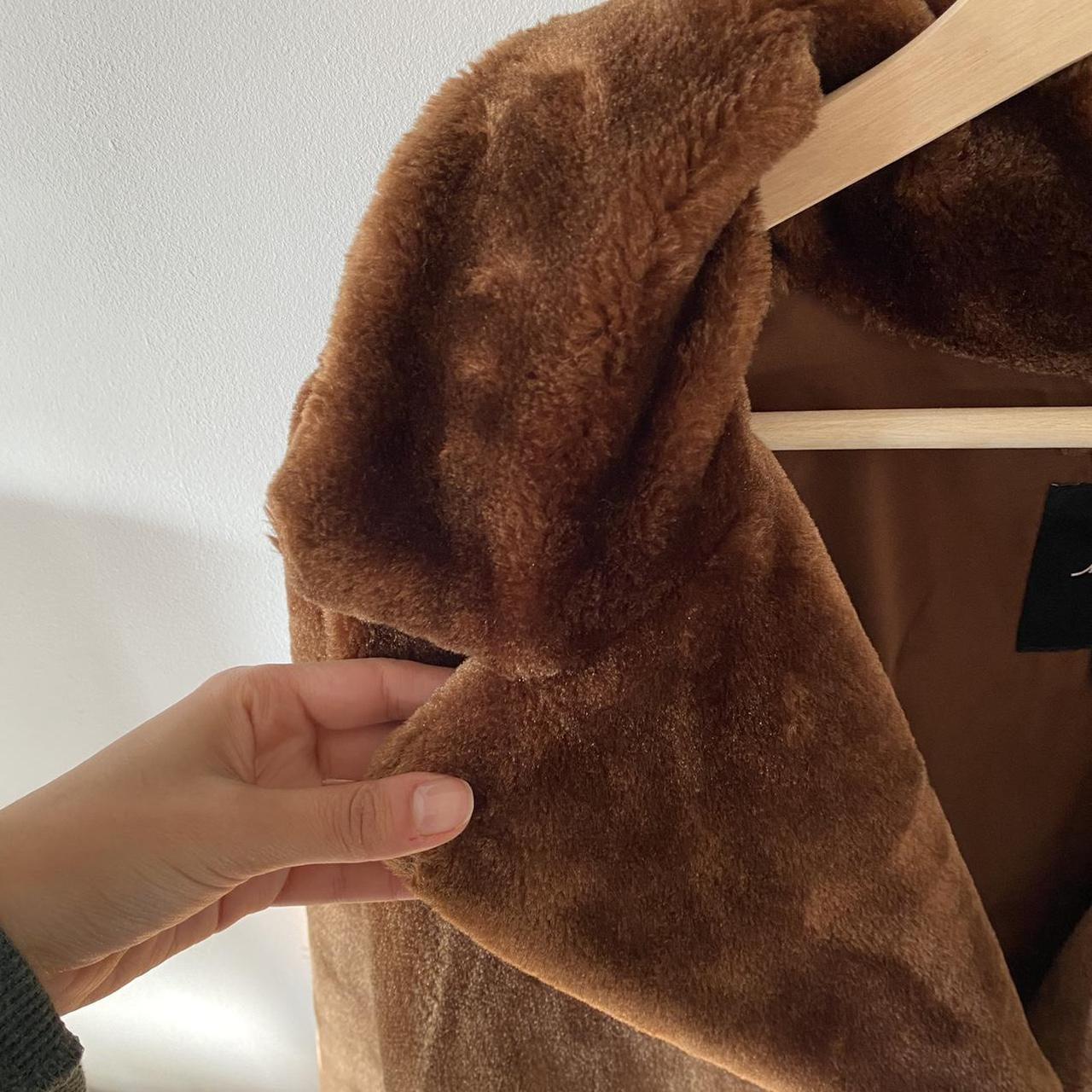 monki brown caramel faux fur jacket hazel faux fur... Depop