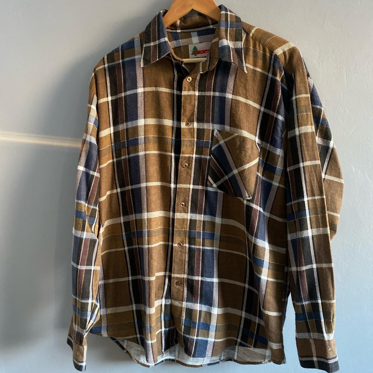 Vintage Navy Brown Flannel / Overshirt Size medium... - Depop