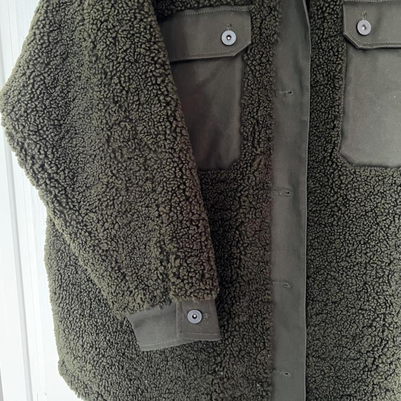 Zara khaki green borg / teddy long line jacket /... - Depop