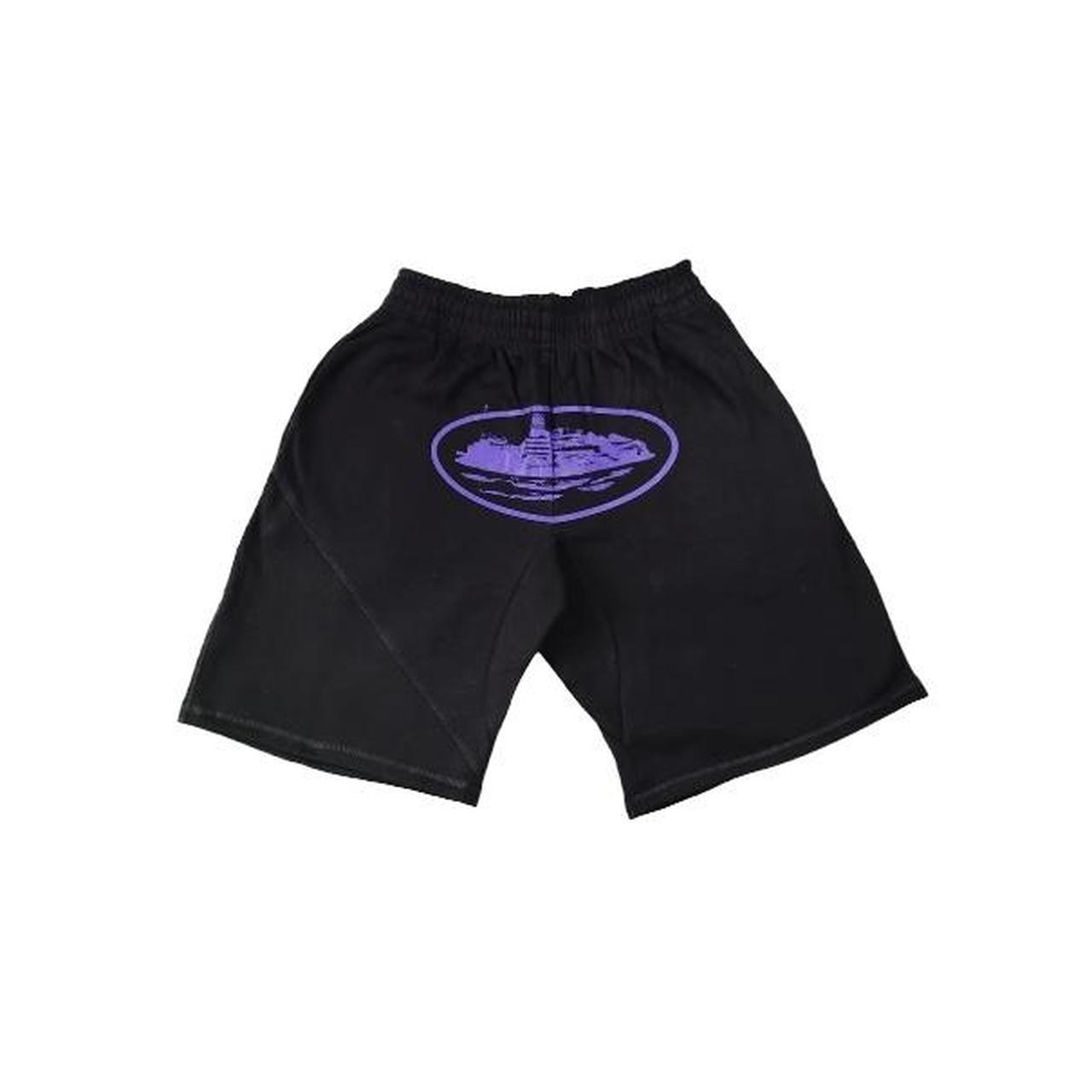 Corteiz Black and purple Alcatraz Shorts Size small... - Depop
