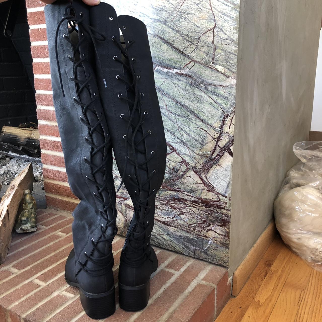 Forever 21 black matte pleather knee high boots. Has... - Depop