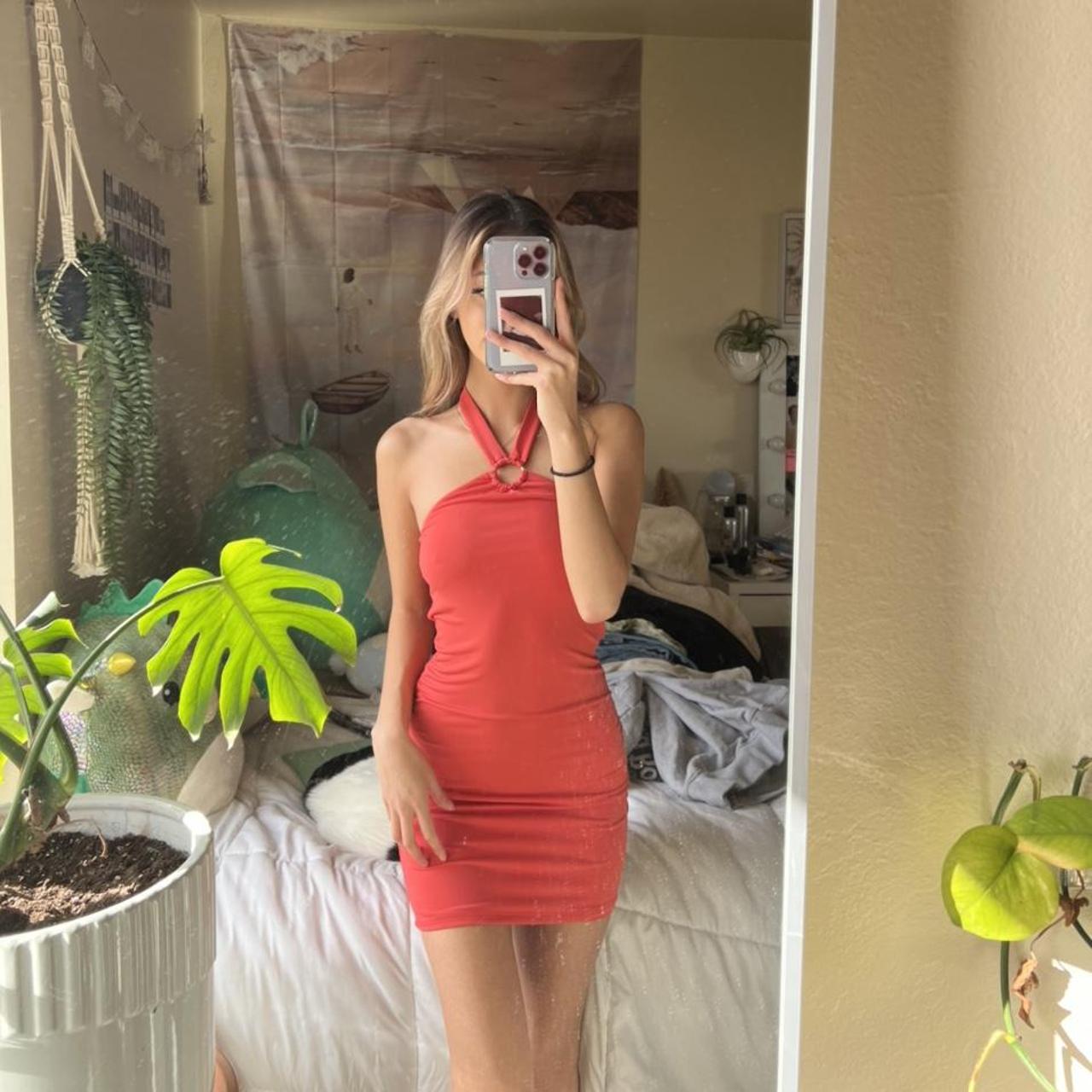 Garage Women's Pink and Orange Dress Depop