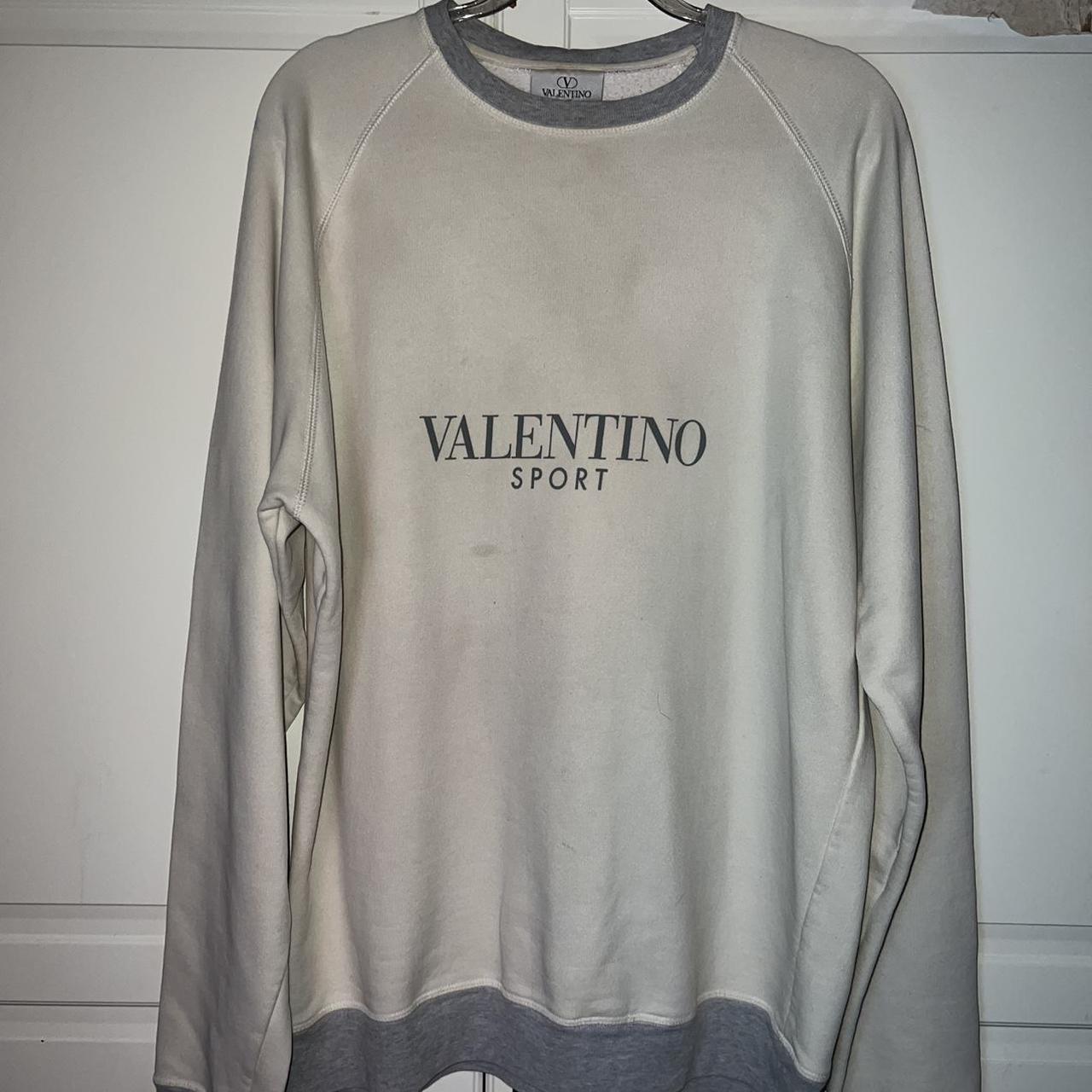 White Valentino Sweatshirt with Grey Collar, Sleeves - Depop