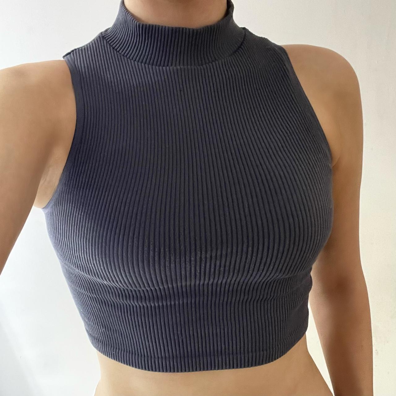 ZARA Charcoal Grey Ribbed Crop Top / Turtleneck Tank... Depop