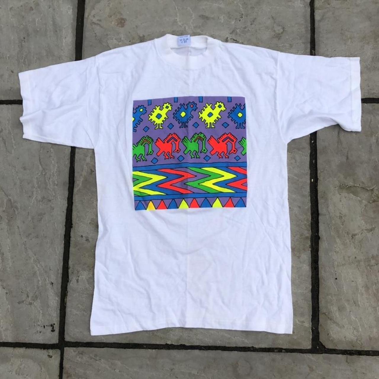 Sick Vintage 90s Aztec Style White Graphic T Shirt... - Depop