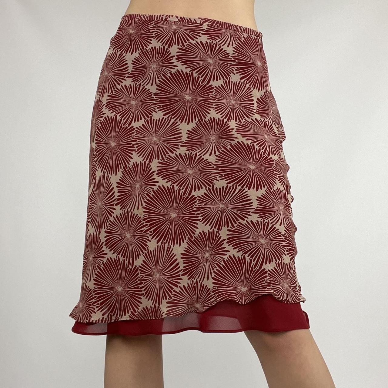 y2k goes retro red floral pattern micromesh 100%... - Depop