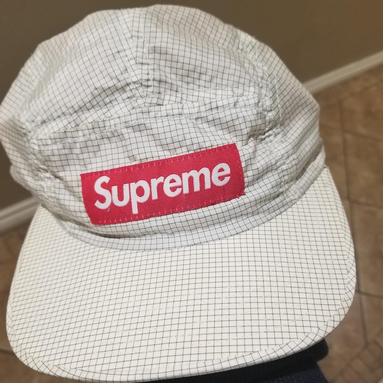 Red Supreme Metallic Camp 5 Panel Hat Check pictures - Depop