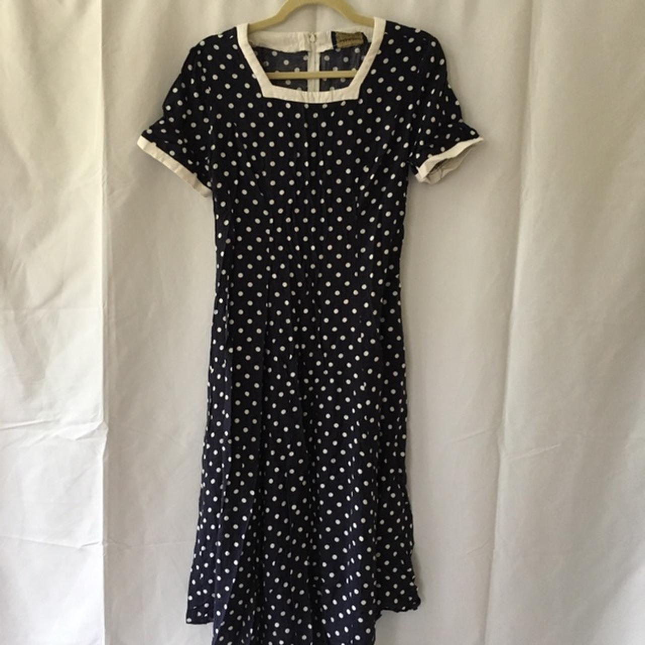 Vintage Black and White Polka Dot Dress Long... - Depop