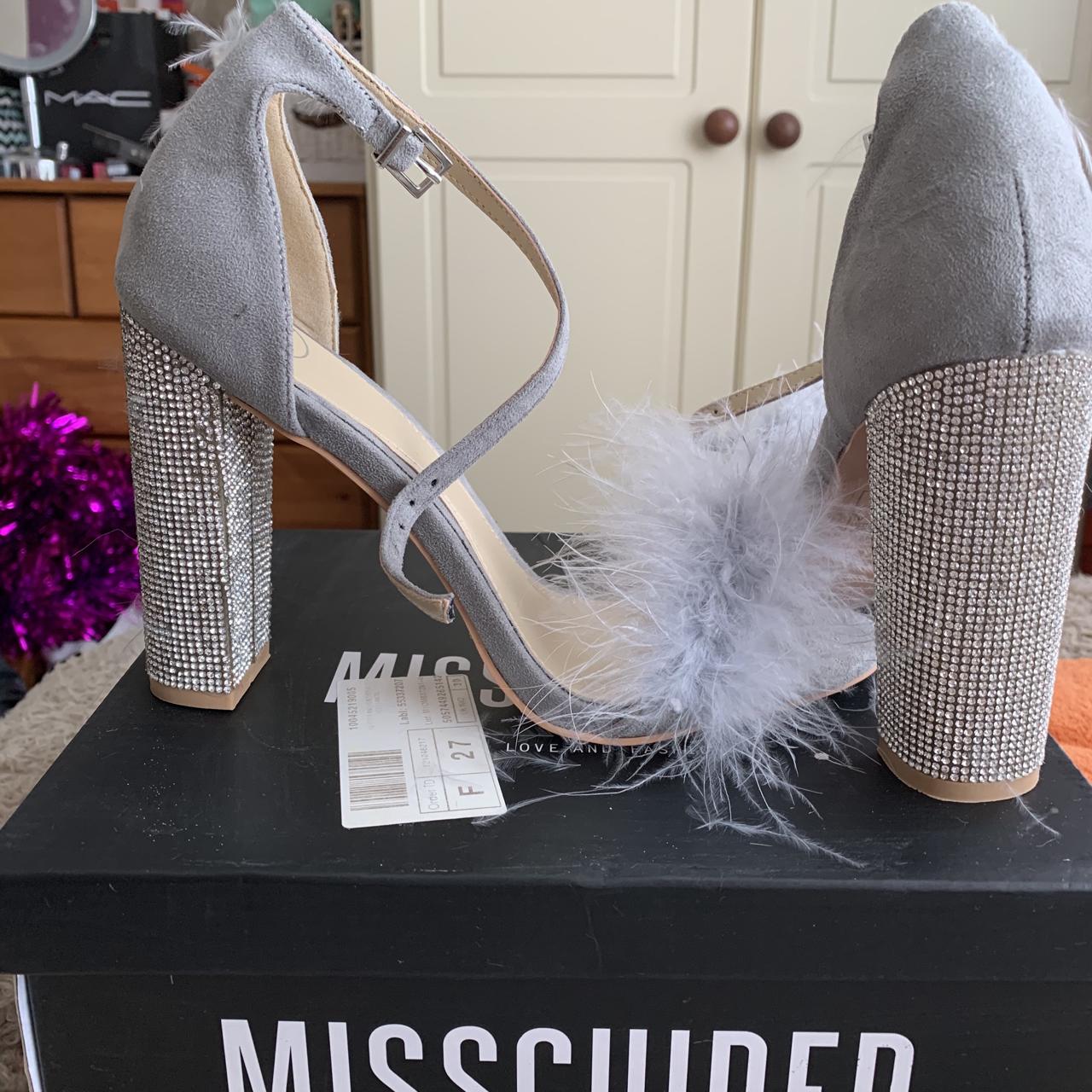 Missguided Shoes Missguided Feather Heels Missguided Grey And
