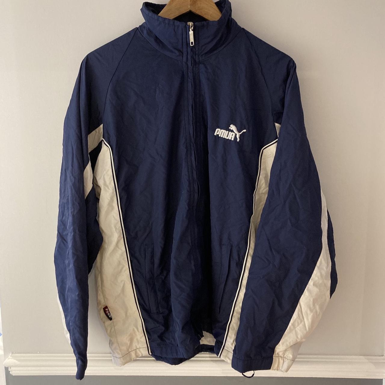 Vintage 90s Puma Track Jacket in Navy with White... - Depop