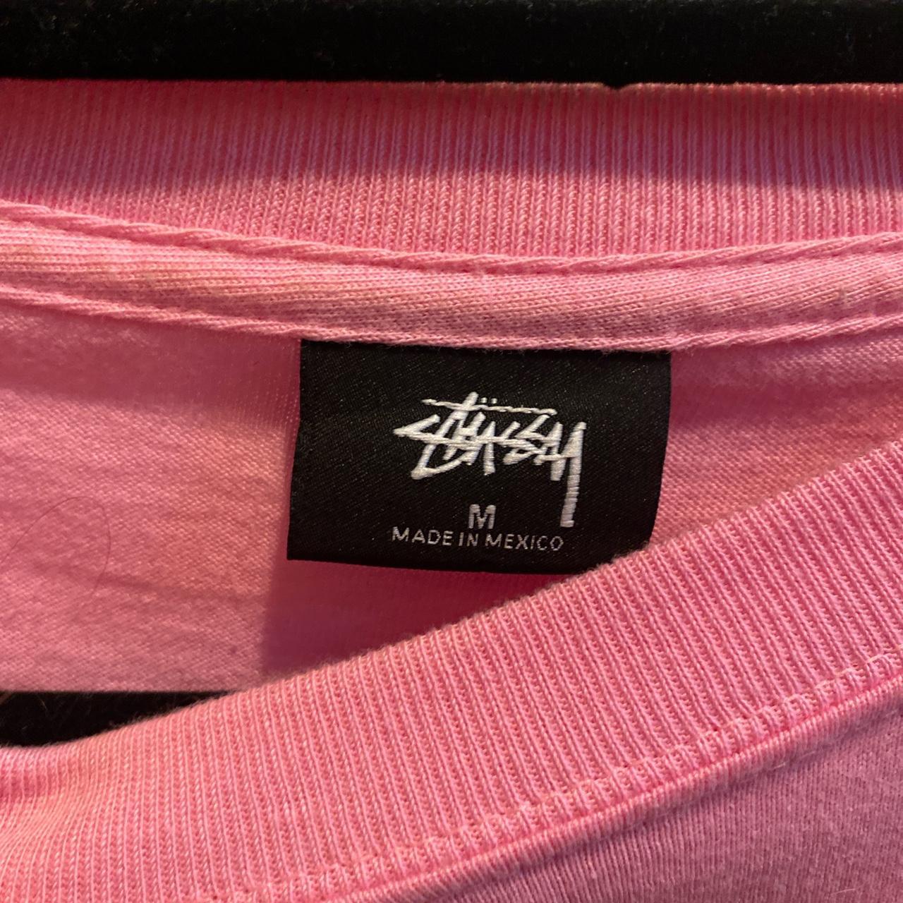Stussy pink tee with back print never worn but no... - Depop