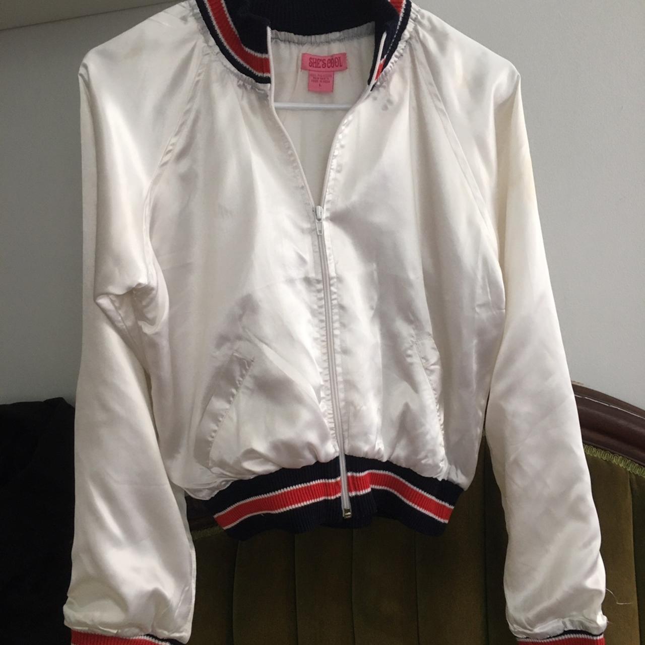 Satin Bomber Jacket!!!! white satin bomber from... Depop