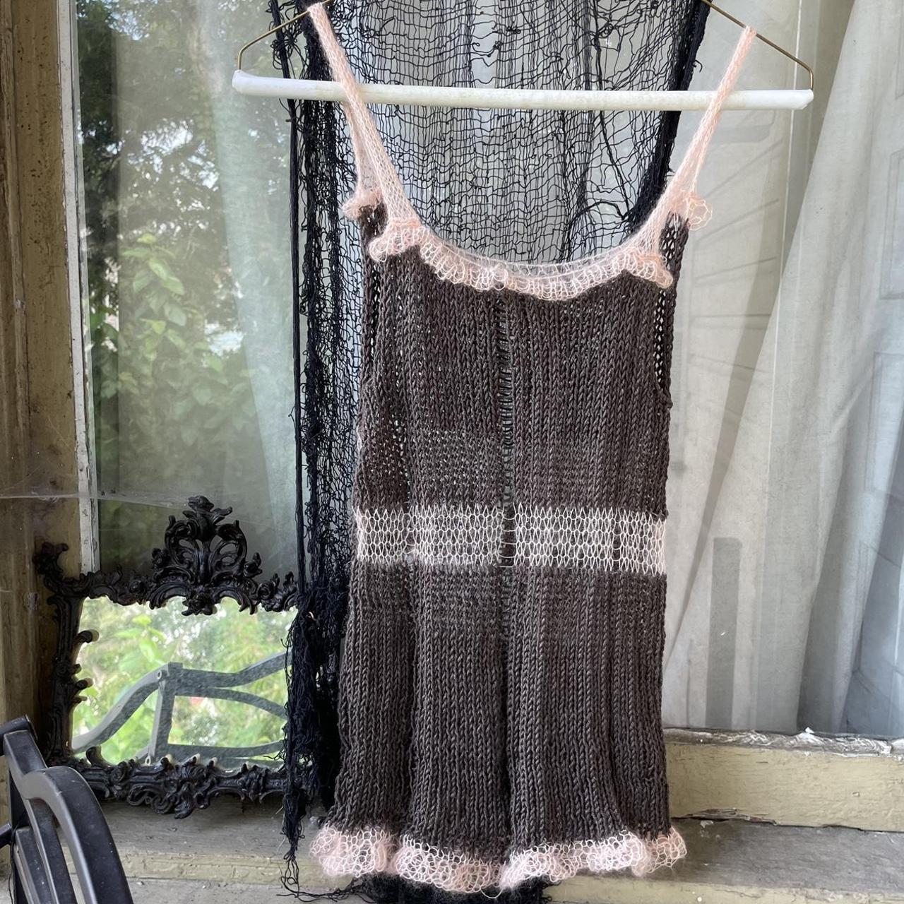 Handmade delicate distressed knit top with peach Depop