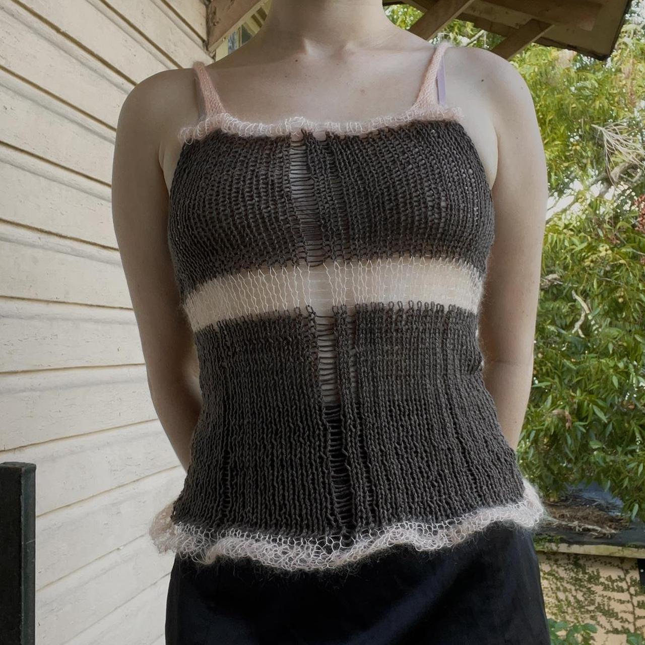 Handmade delicate distressed knit top with peach Depop