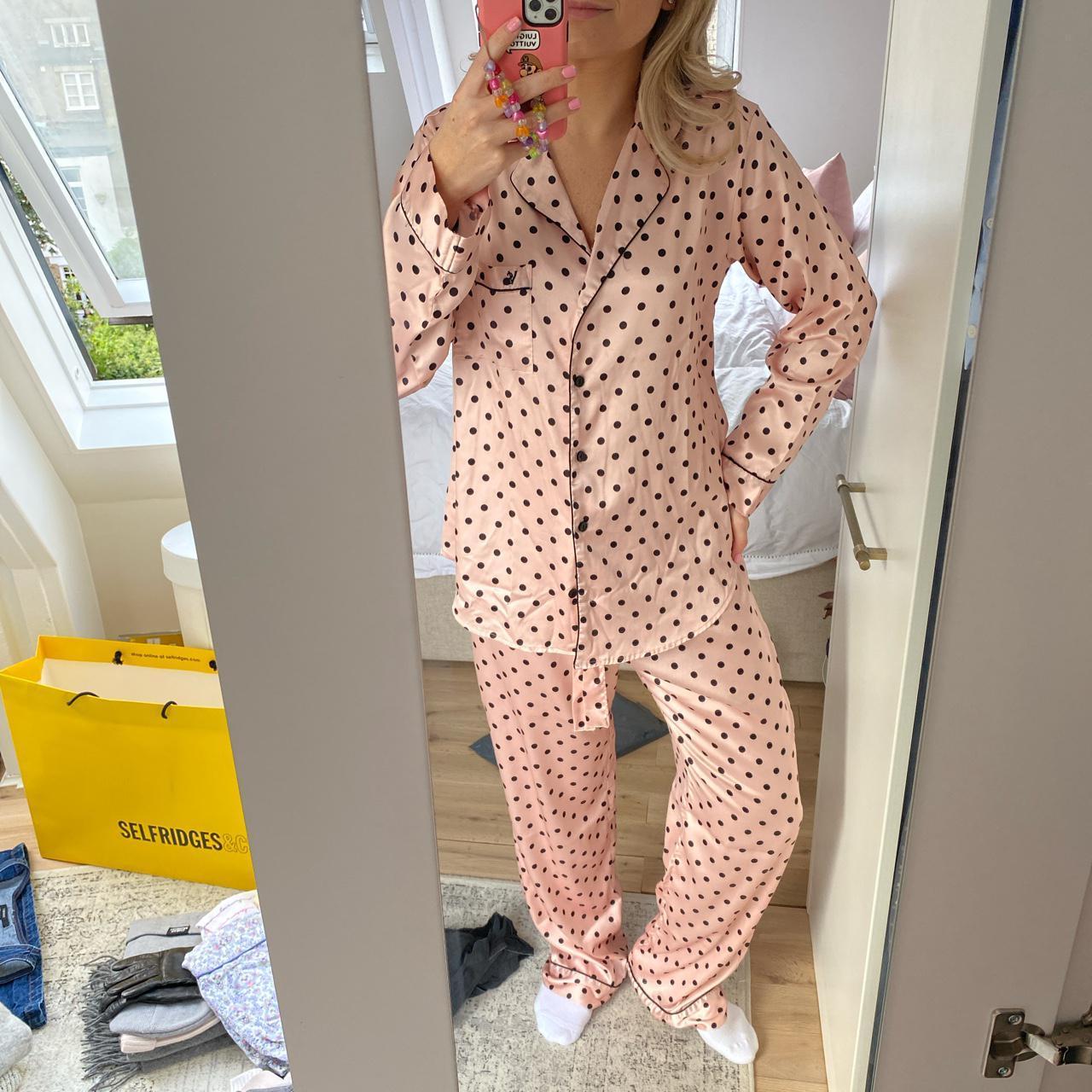 Silk Victoria Secret pyjamas. Pink with black polka... Depop