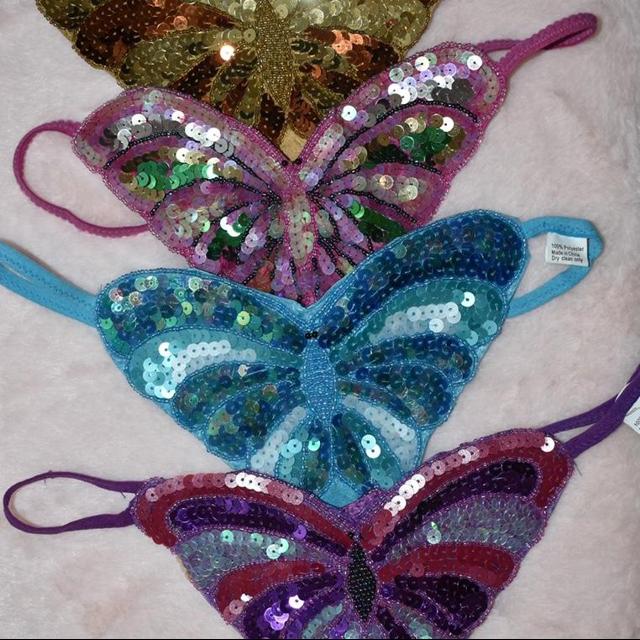 Purple sequin butterfly thong. BRAND NEW NEVER WORN. - Depop