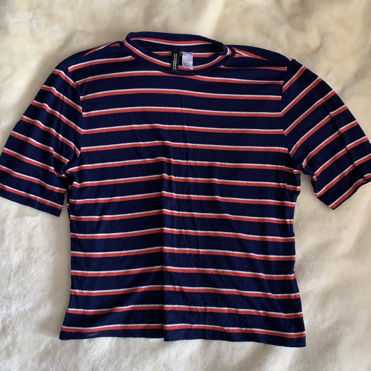 DIVIDED h&m blue and red striped shirt size Large... - Depop