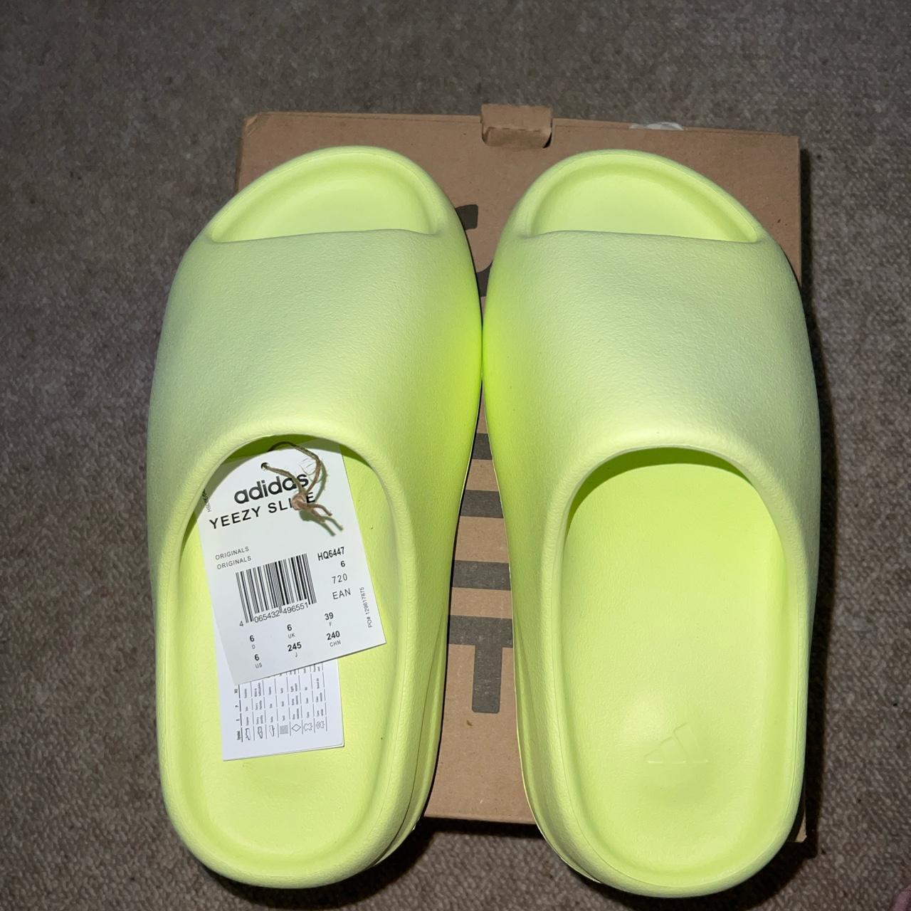 Yeezy slides Bright yellow size 6 (fits a size 5)... - Depop