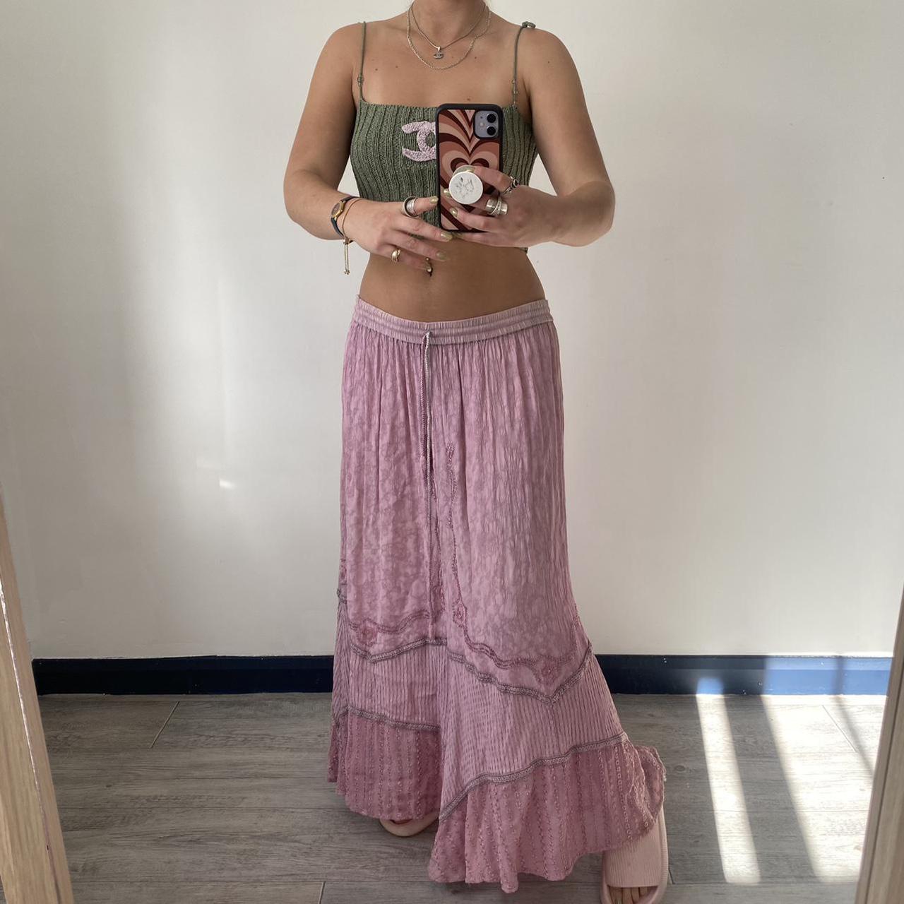 stunning 90s boho chic pink maxi skirt with... - Depop