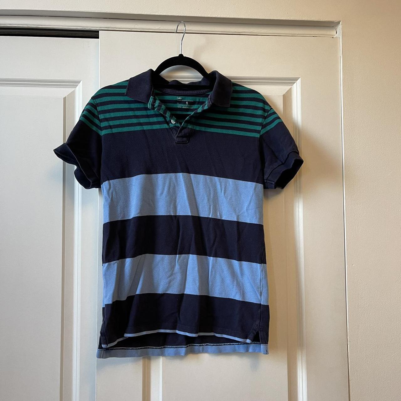 GAP polo striped shirt! light and dark blue and... - Depop