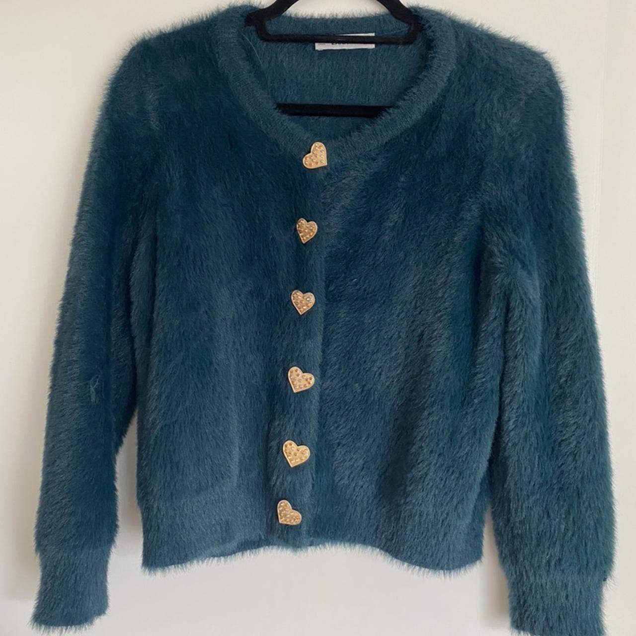 zara blue fuzzy cardigan