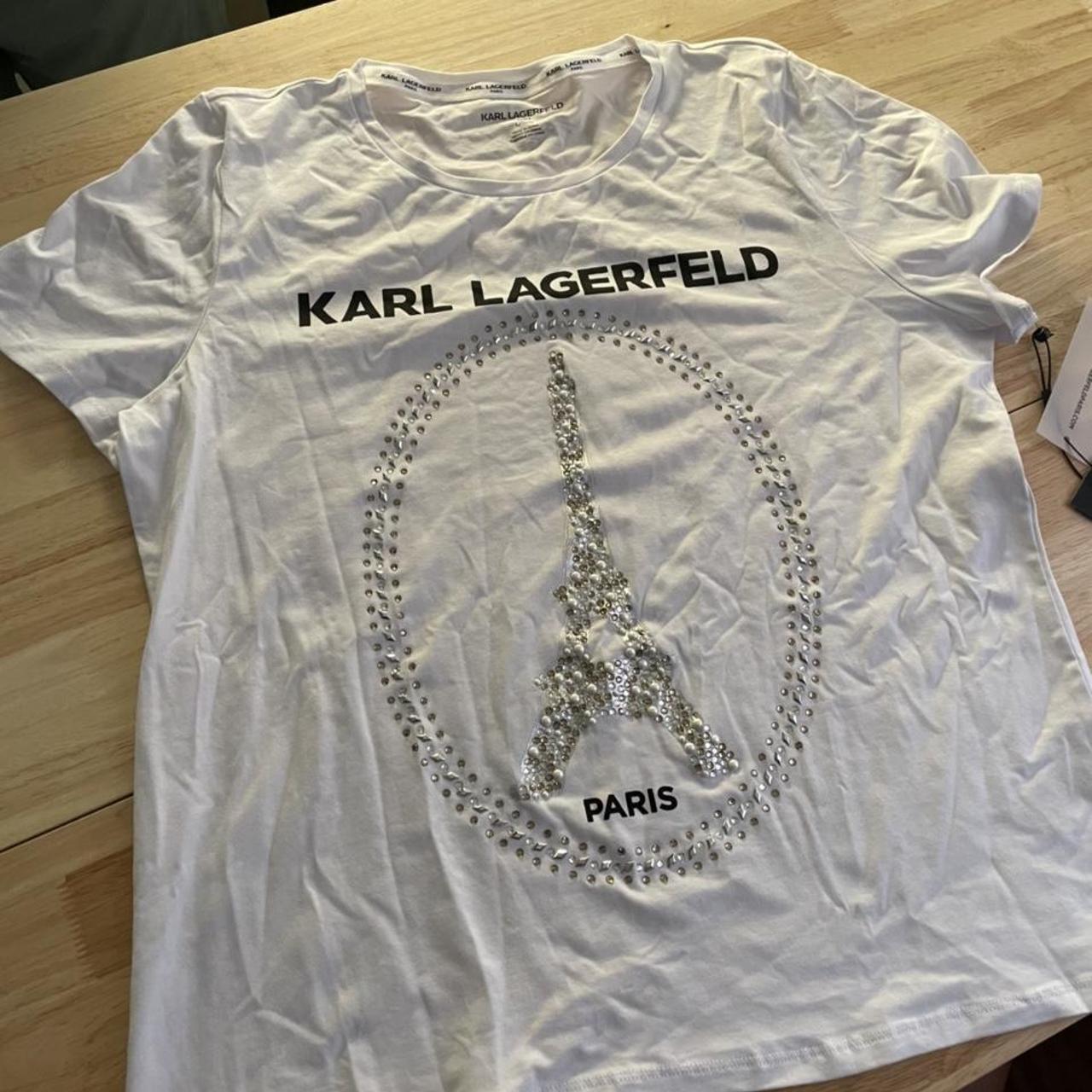 Karl Lagerfeld Women's White T-shirt | Depop