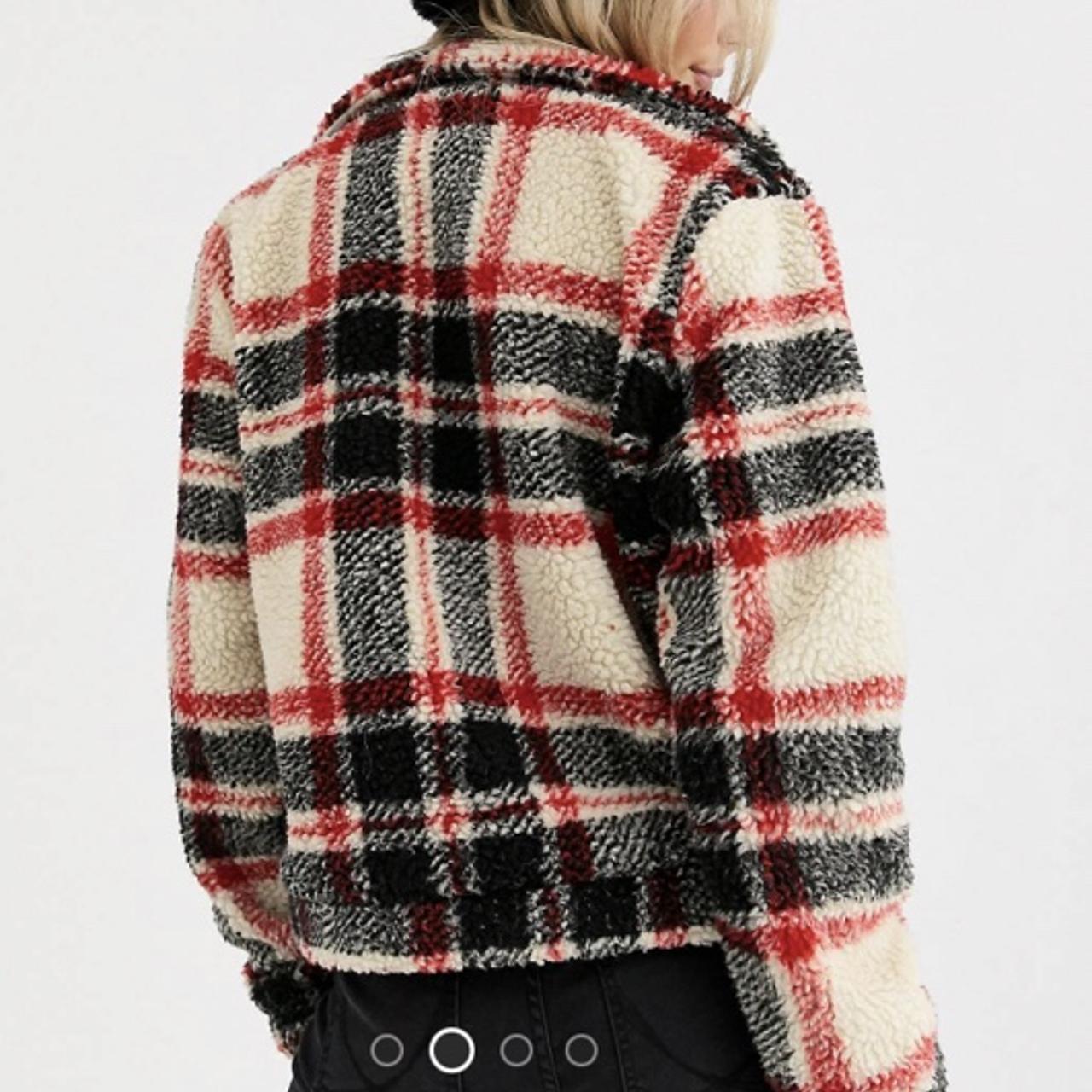 ASOS JDY beige red black check teddy Borg Depop
